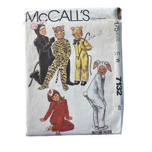 80s McCalls 7132 Sewing Pattern Size 10 Animal Costume Tiger Bunny Mouse Cat CUT